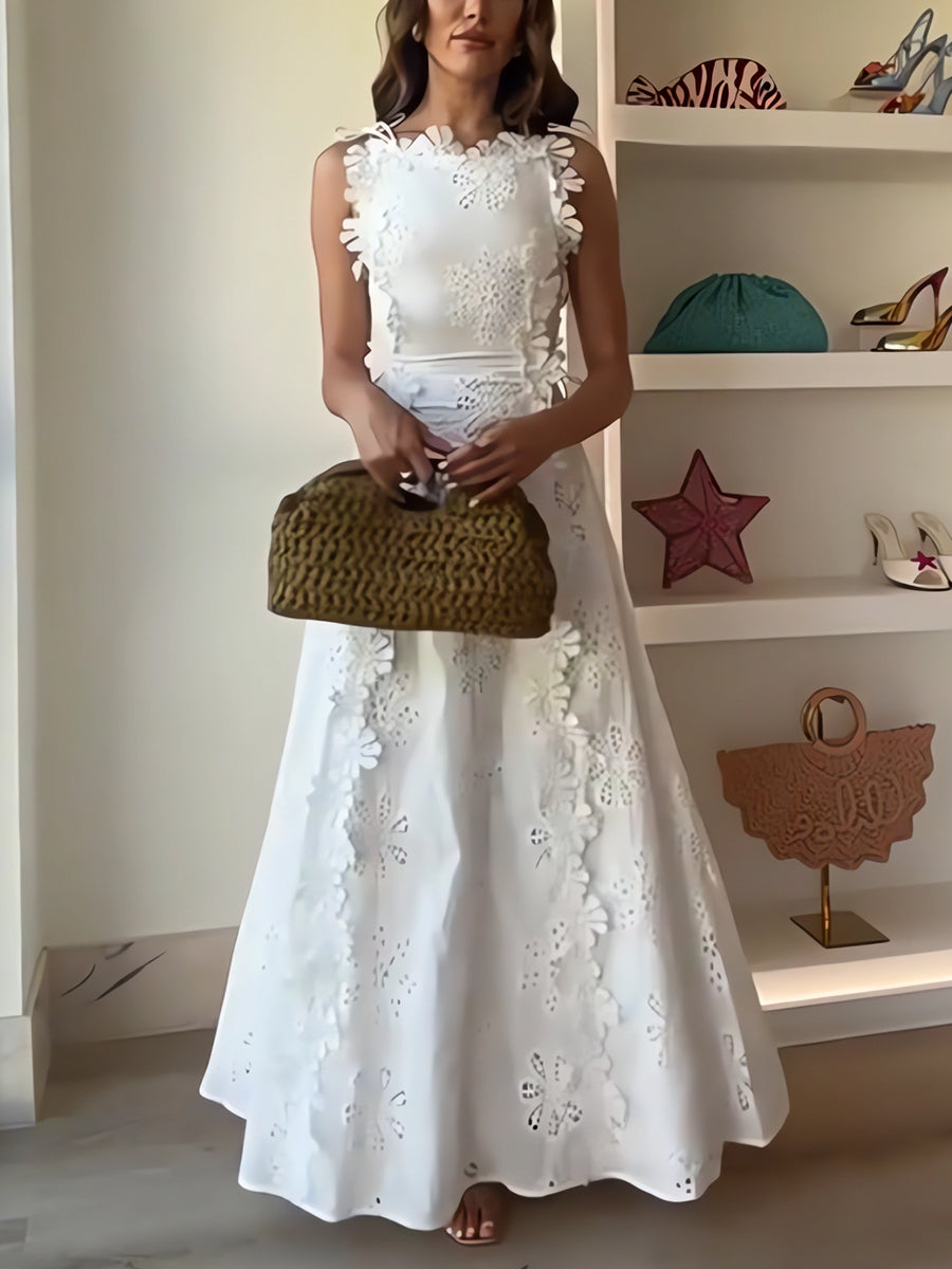 Éliora | Dlouhé šaty s uzlovými ramínky a květinovým krajkovým vzorem