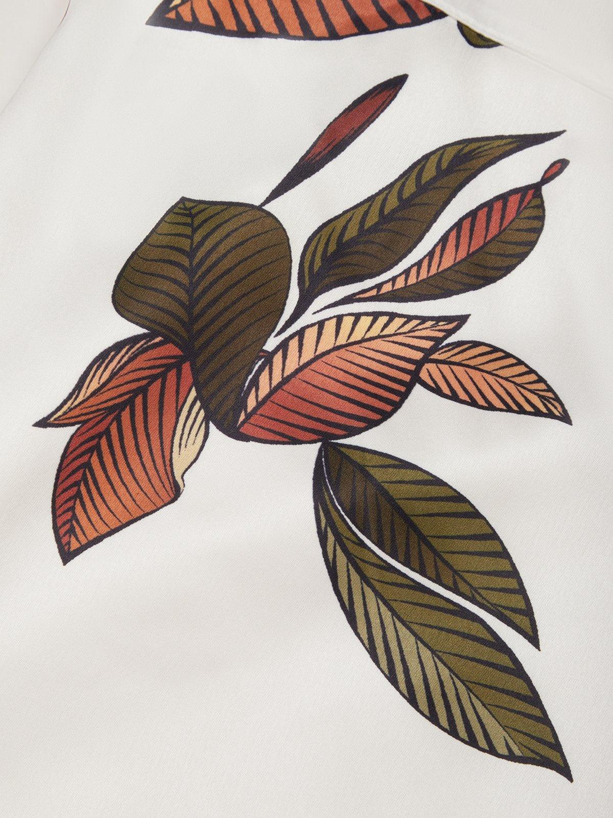 Emily | Saténové midi šaty s krátkými rukávy a bílým motivem listů